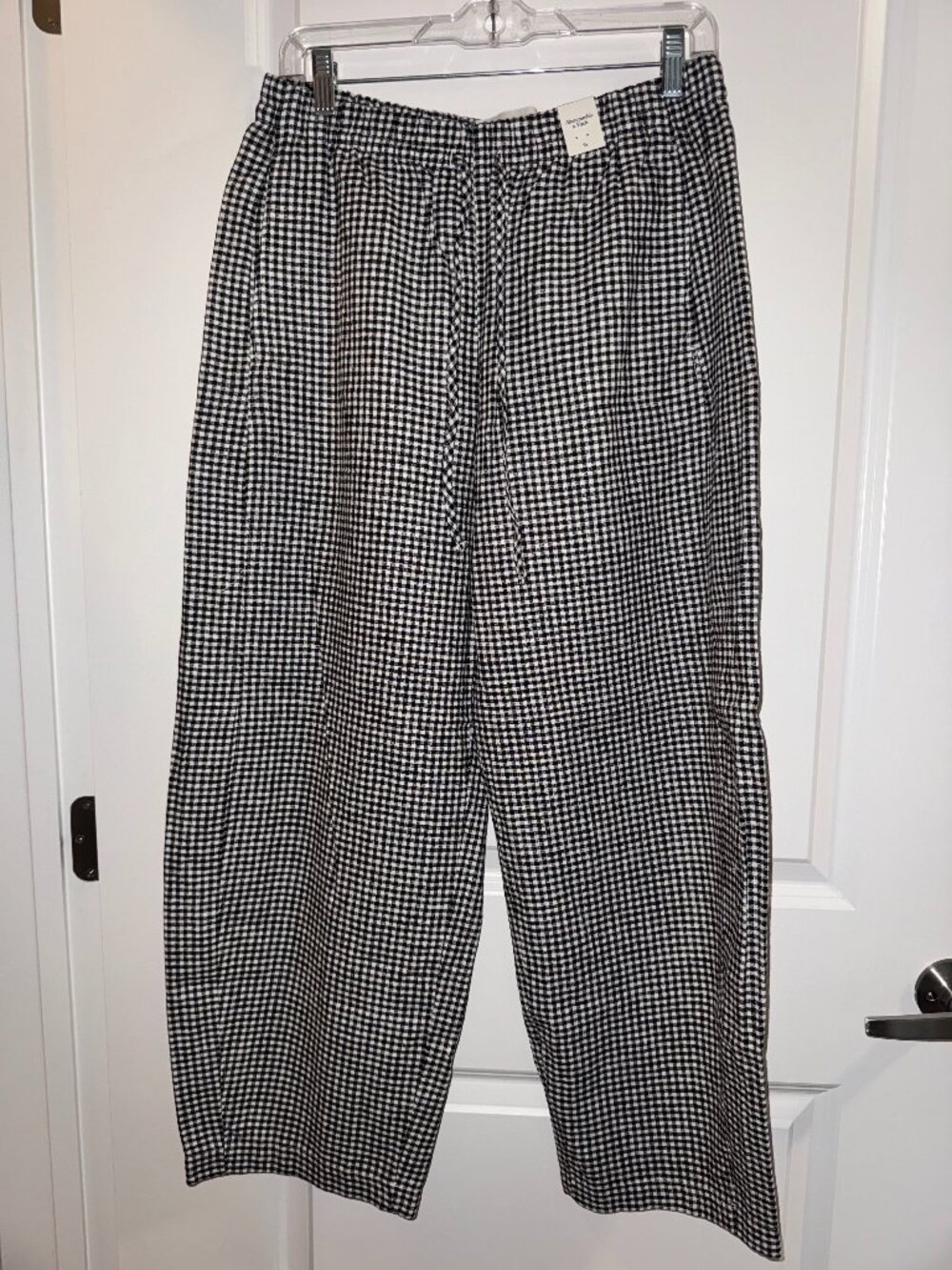 Abercrombie & Fitch Linen-Blend Gingham Pull-On Pants